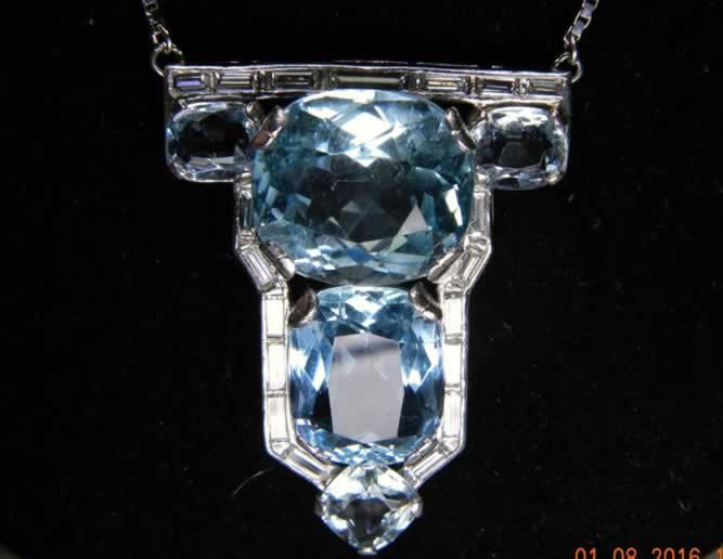 Aqua & Diamond Platinum Necklace